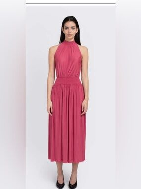 SAMSOE Pleated Halter Midi Dress - Pink